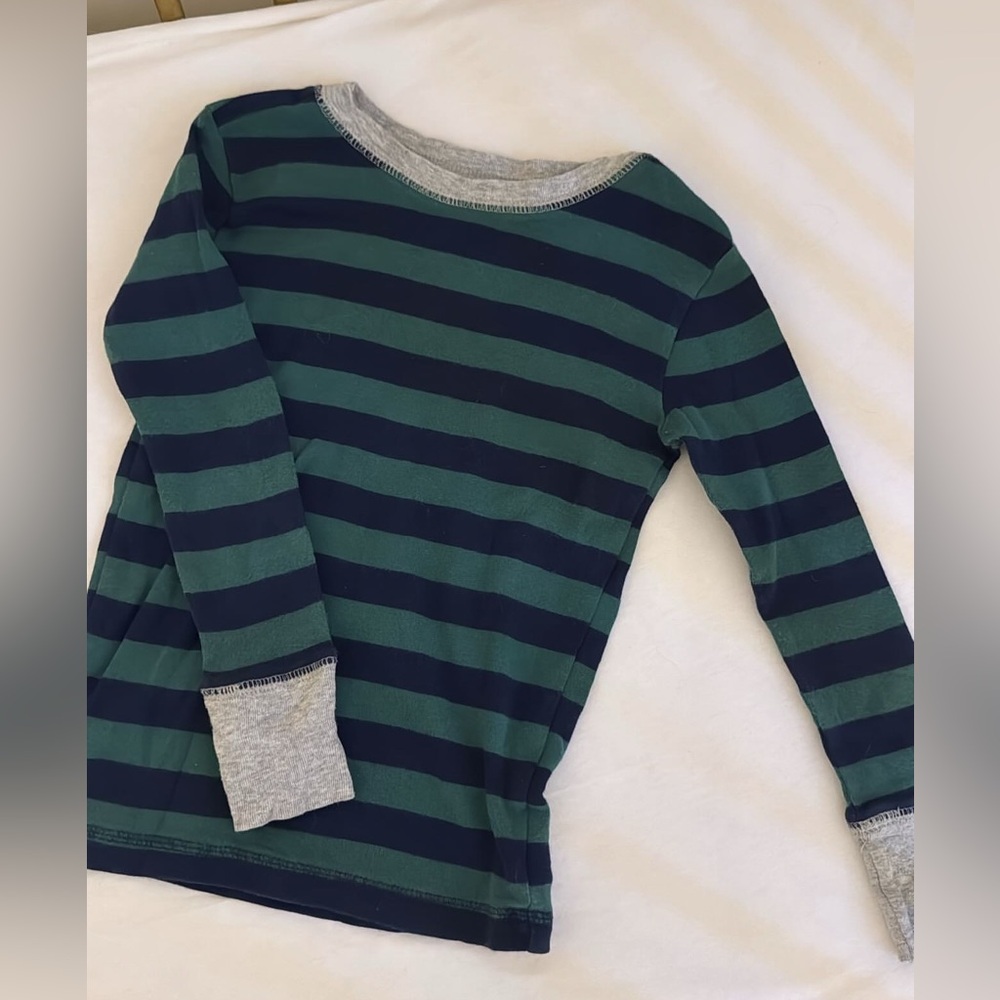 Gap kids longsleeve striped tee 6 yr green, blue and grey